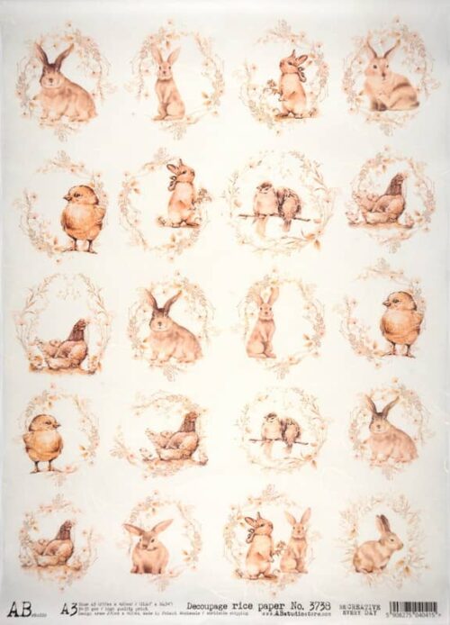 Decoupage Rice Paper A/3 - Easter Animals - 3738