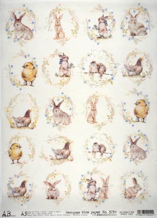 Decoupage Rice Paper A/3 - Easter Animals - 3739
