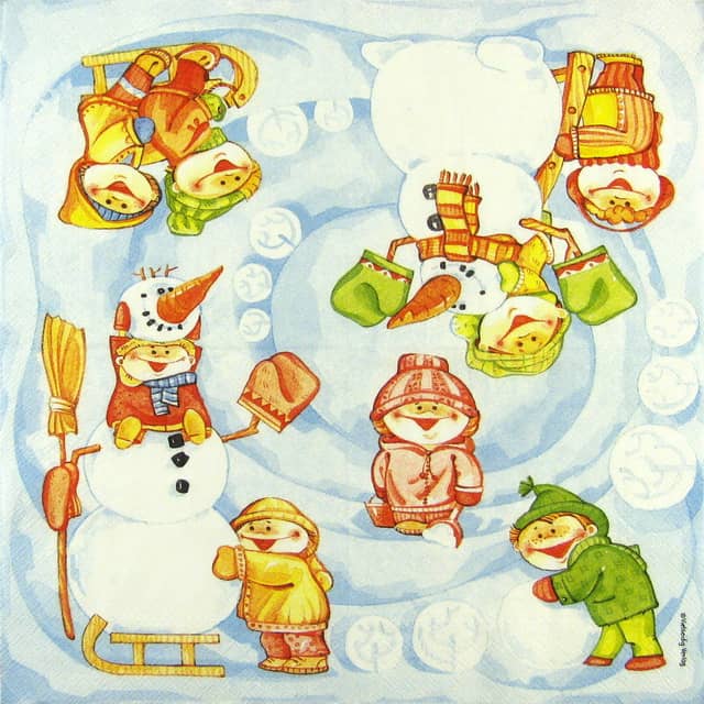 Paper Napkin - Winter Snoman with Children