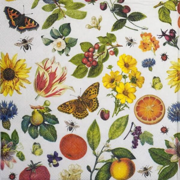 Paper Napkin - Colourful Flowers and butterflies
