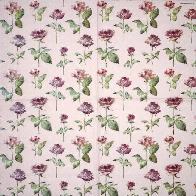 Paper Napkin - Pink Roses on a pink background