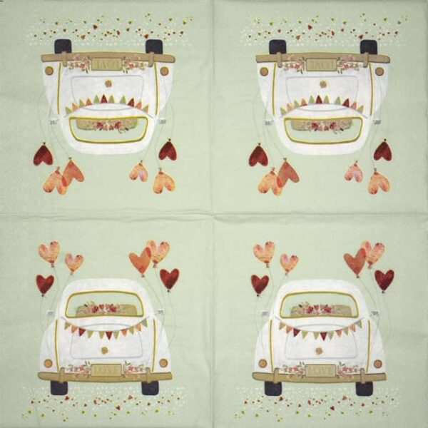 Paper Napkin - Just Married Car Green