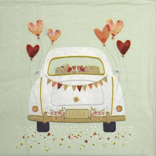 Paper Napkin - Just Married Car Green