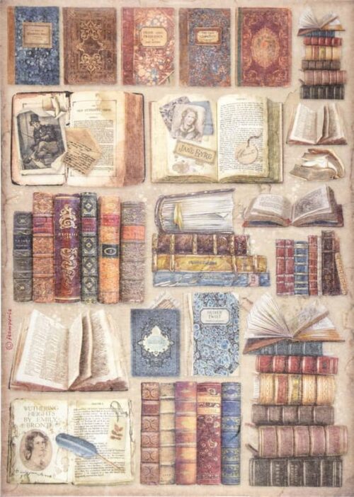 Stamperia Rice Paper A4 - Vintage Library Books DFSA4755