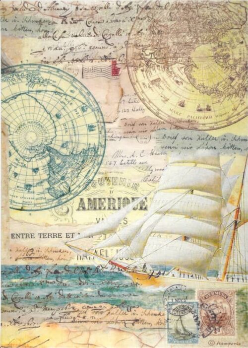 Stamperia Rice Paper A4 - Around the World Sailing Ship DFSA4773