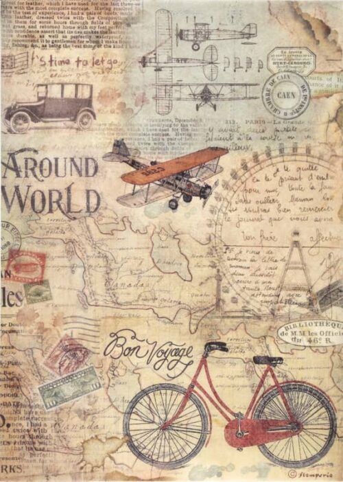 Stamperia Rice Paper A4 - Around the World Bicycle DFSA4776