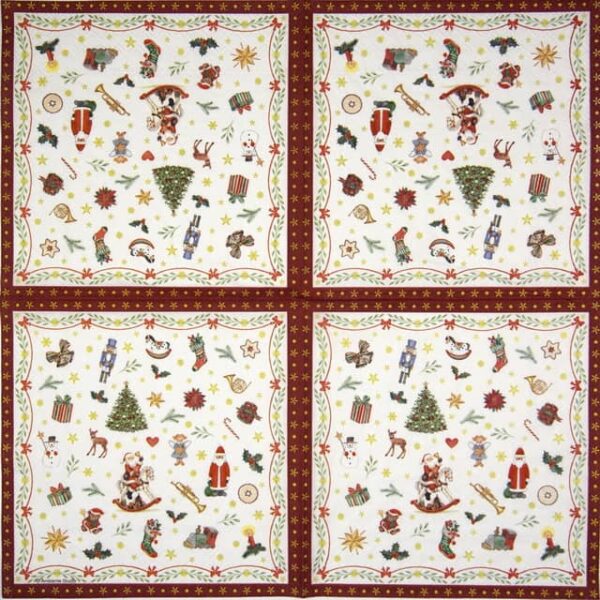 Single Decoupage Napkin - Ornaments All Over Red - Image 2