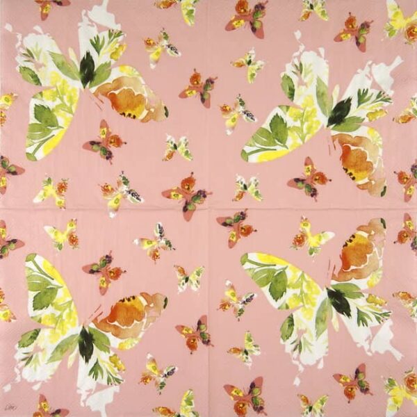 Single Paper Napkin - Papillon rose - Image 2