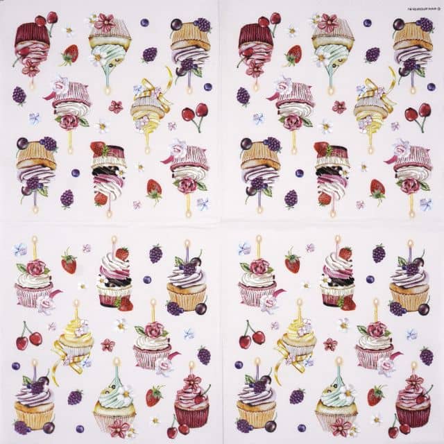 Paper Napkin - Fruity cupcakes pink