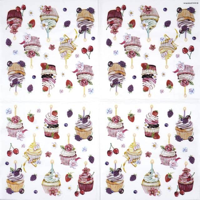 Paper Napkin - Fruity cupcakes white