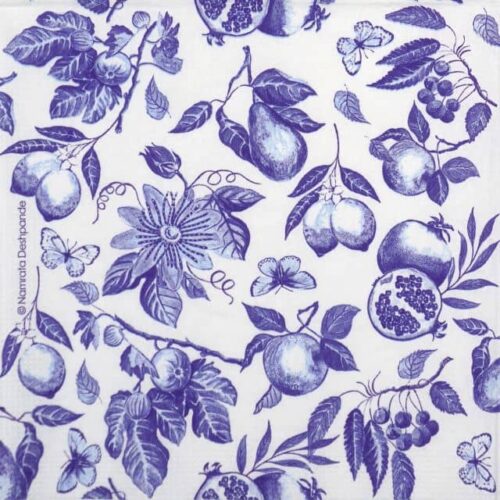 PPD Blue Toile napkin 133003017 showing a single panel with blue pastoral toile pattern on white background