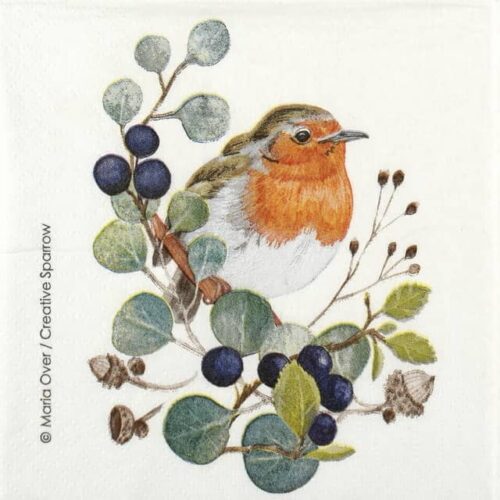 Single Decoupage Napkin - Maria Over: Oiseau sur Branche