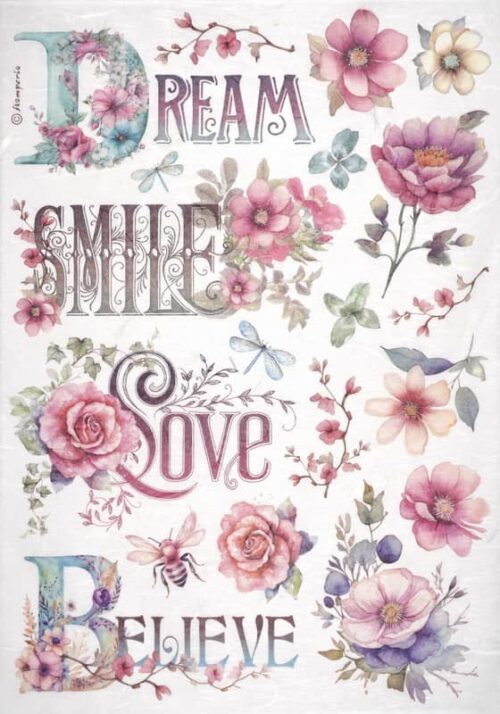 Stamperia Rice Paper A4 - Dream Smile Love Believe