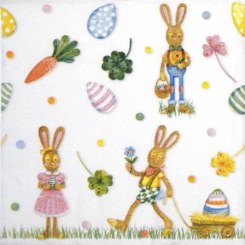 Cocktail Decoupage Napkin - Playful Bunnies white