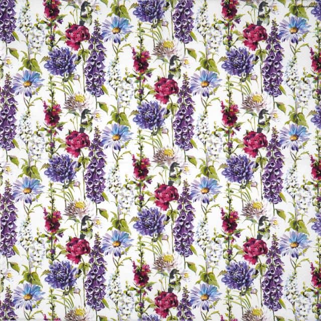 Flower Tendril paper napkin Ambiente full layout with a vibrant repeating pattern of vertical floral vines and meadow flowers, perfect for stunning summer table decor and professional spring workshops
