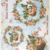 Vintage rice paper with a European Robin and a Blue Tit on blossom branches.