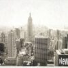 Vintage-style black and white decoupage rice paper featuring the New York City skyline with the Empire State Building and a 'New York' sign.