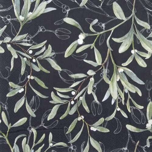 Cocktail Napkin - Mistletoe All Over Black