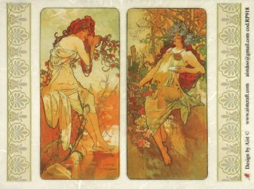 Art Nouveau style decoupage rice paper with elegant female figures and floral borders