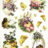 Decoupage rice paper with vintage Easter illustrations of yellow chicks and violets